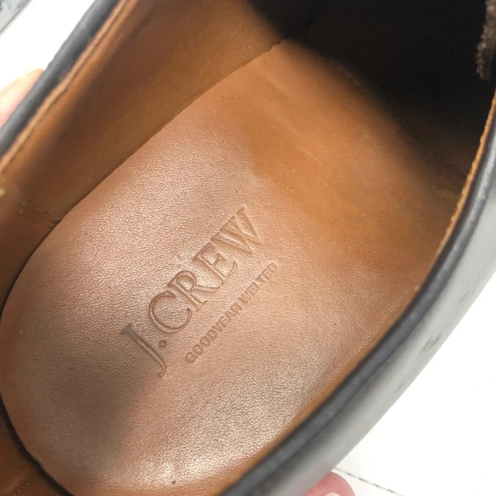 J.Crew Monk Strap Mens 11 Dark Brown Leather Lug Sole Goodyear Welted